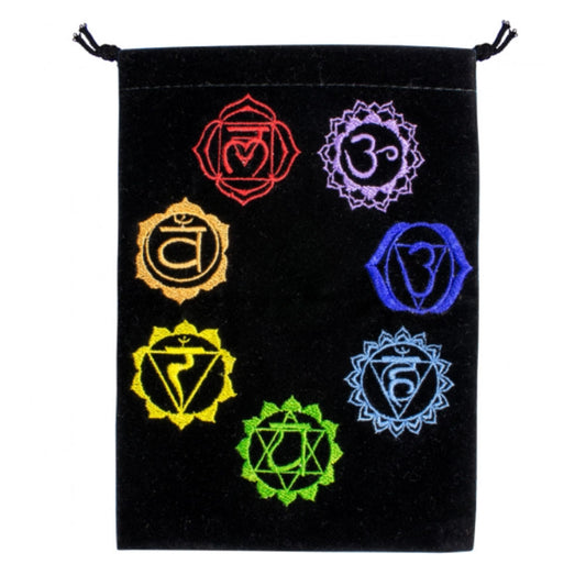 Set of 10 Chakras Embroidered Velveteen Bags