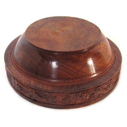 Floral Carved Wood Bowl with Lid