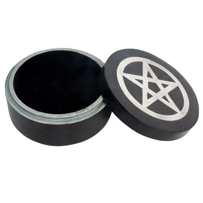 Pentagram Inlaid Soapstone Box (4 Inches)