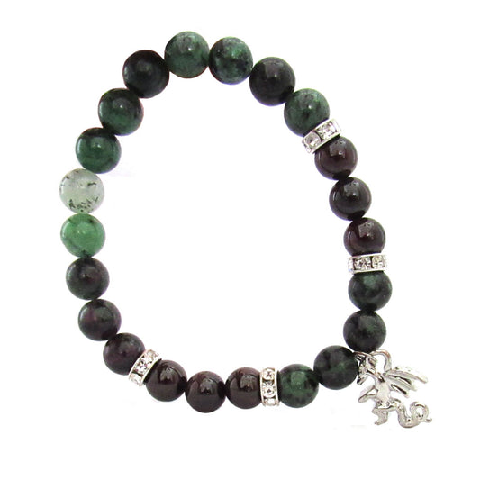 Dragon Charm Bracelet with Ruby Zoisite and Garnet (8 mm)