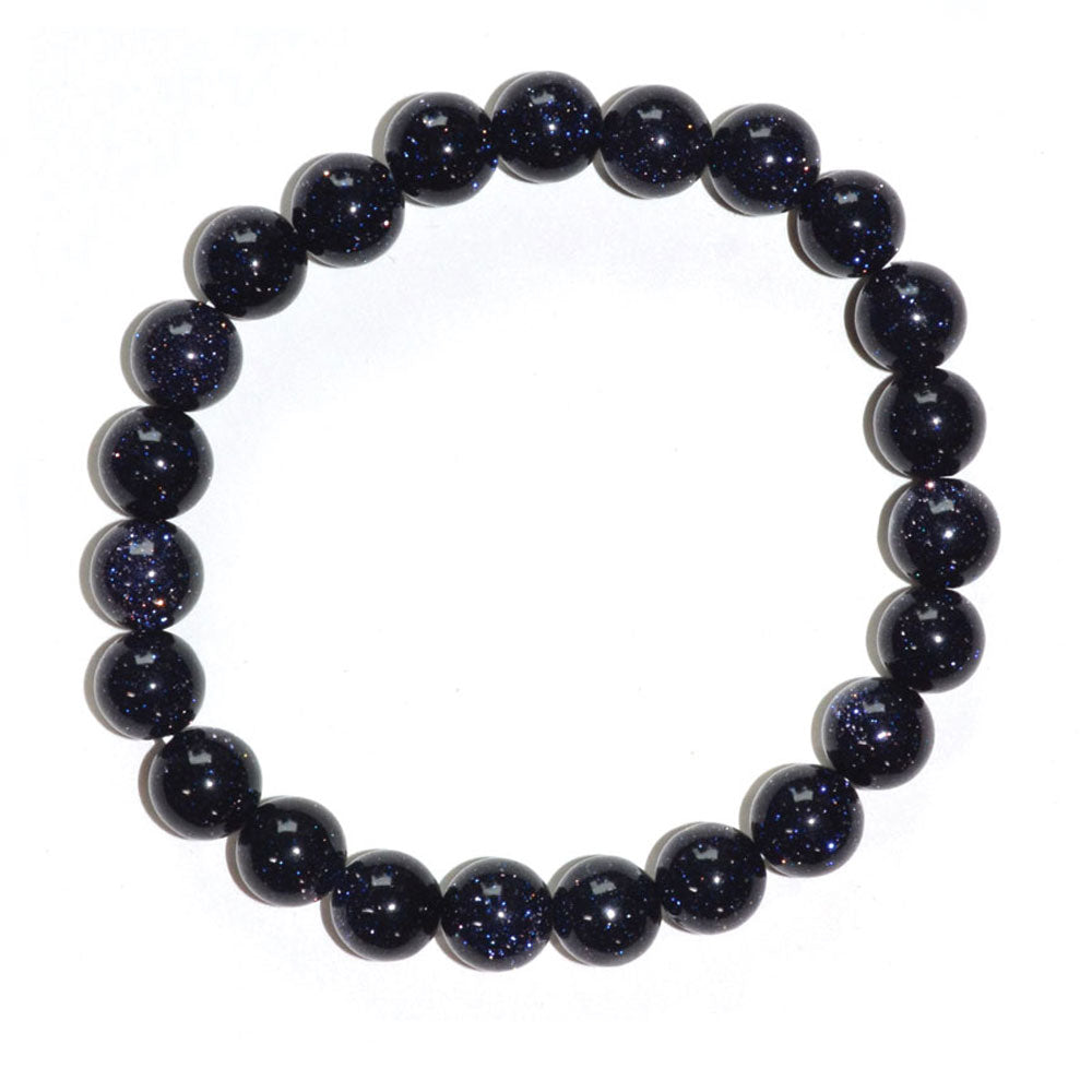 Blue Goldstone Round Bead Bracelet (8mm)