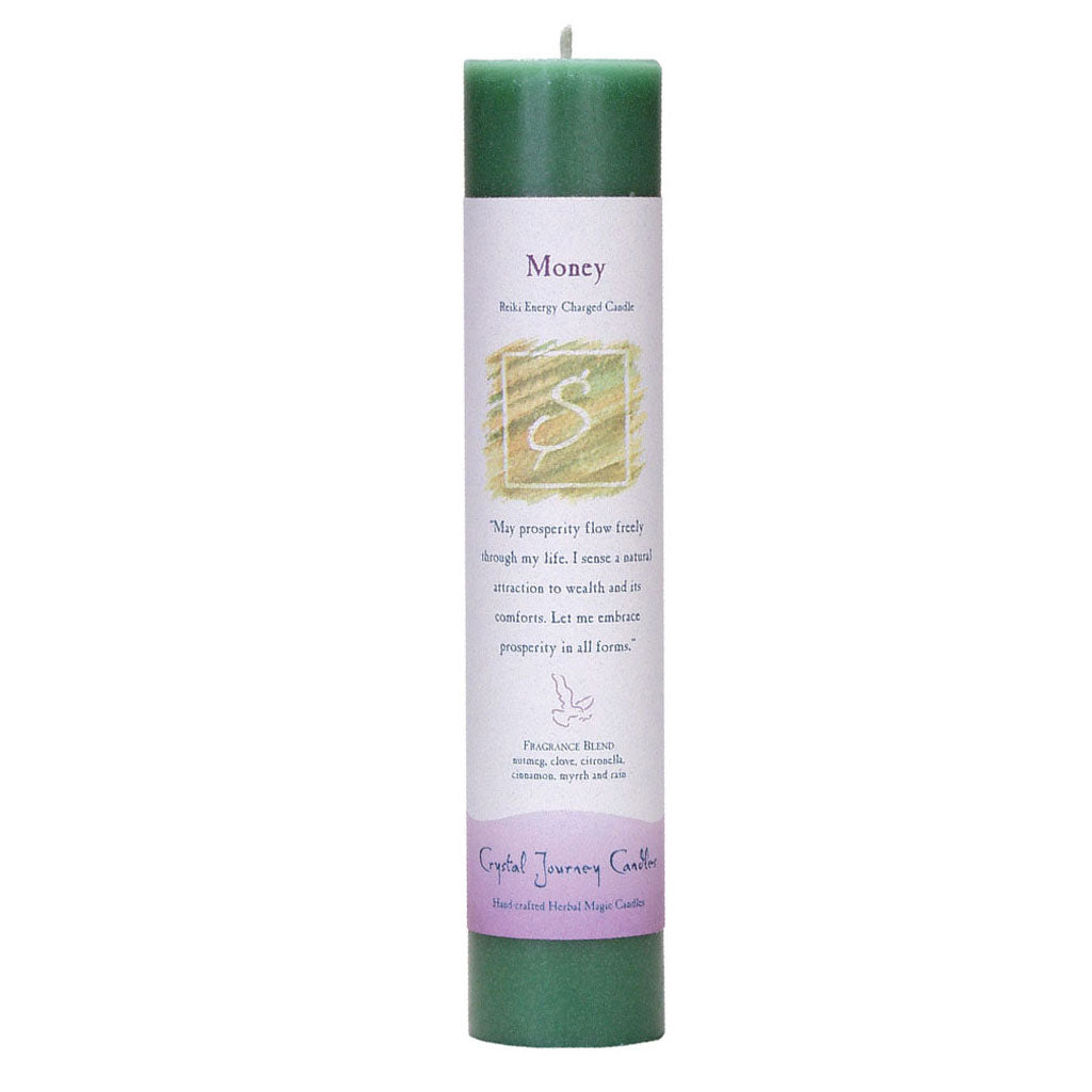 Money Reiki Charged Pillar Candle by Crystal Journey