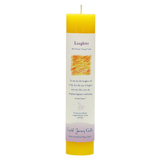 Laughter Reiki Charged Pillar Candle by Crystal Journey