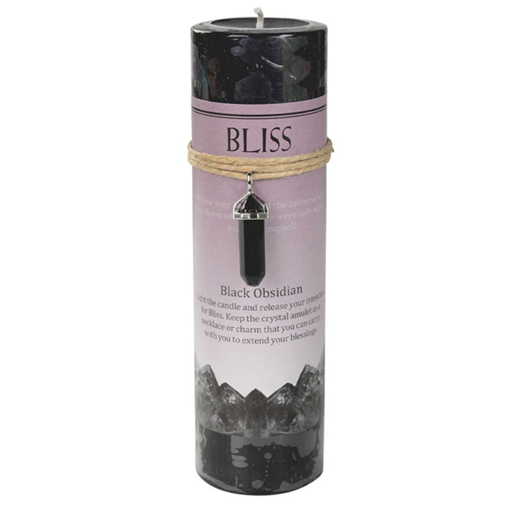 Bliss Pillar Candle with Obsidian Pendant