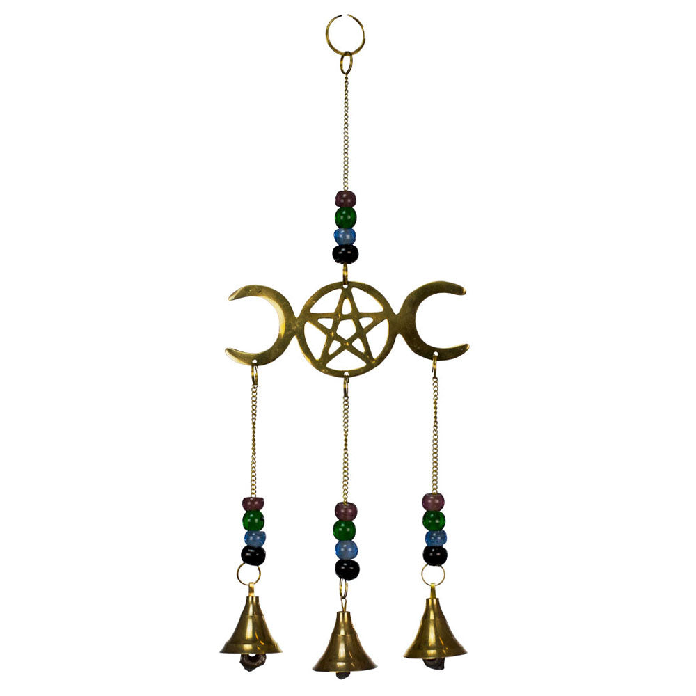 Brass Triple Moon Chime with Beads