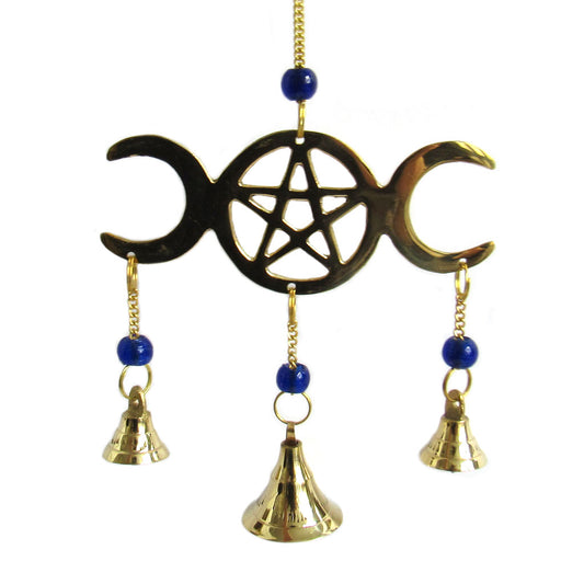 Brass Triple Moon Chime with Beads