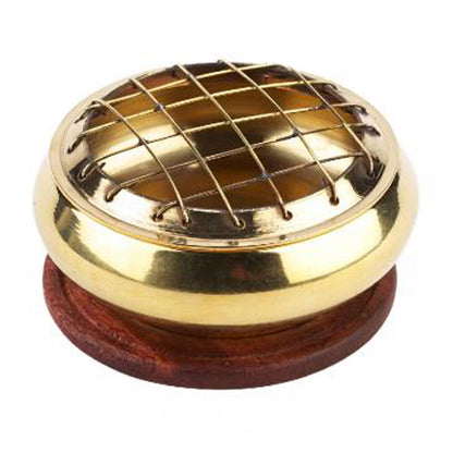 Polished Brass Screen Incense Burner with Coaster