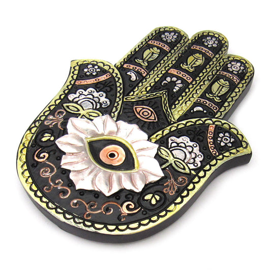 Hamsa Incense Burner (Black and Gold)