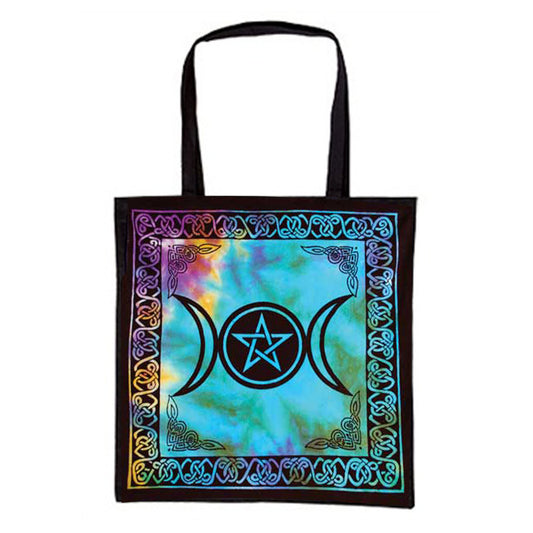 Triple Moon and Pentagram Cotton Tote Bag